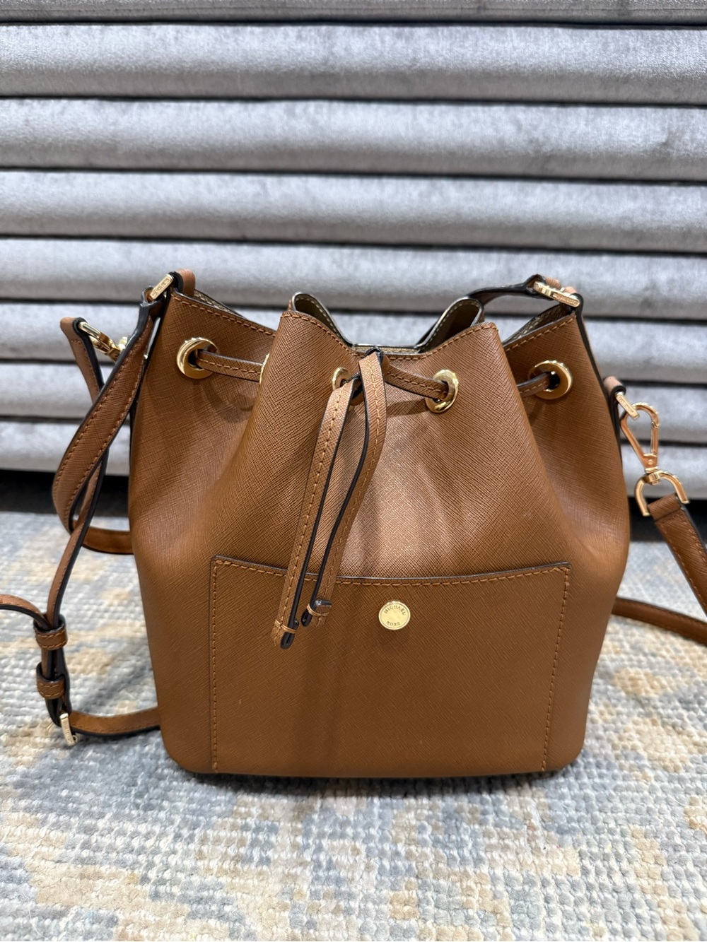 Michael Kors Brown Saffiano Drawstring Crossbody
